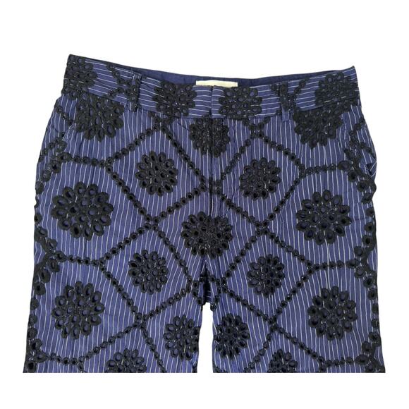 ETT TWA Anthropologie Embroidered Medallion Eyelet Wide Leg Pants Navy Blue 10P - Picture 4 of 9